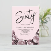 ピンクモダンとブラック60誕生日 招待状 (スタンド正面)