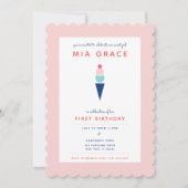 ピンクモダンとブルーのアイスクリームコーン招待状 招待状 (正面)