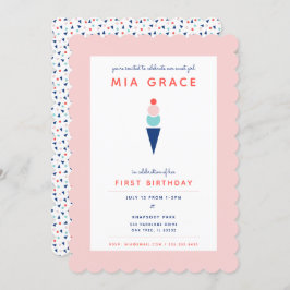 ピンクモダンとブルーのアイスクリームコーン招待状 招待状