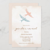 ピンクモダンとブルーのシンプル鳥の性別が明らかになる 招待状 (正面/裏面)