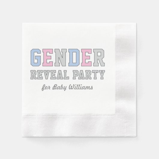 ピンクモダンとブルーのベビー性別パーティー 縁ありカクテルナプキン (正面)