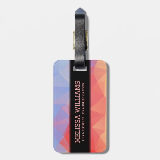 ピンクモダンとブルーの八角形の幾何学的パターン ラゲッジタグ (裏面縦)