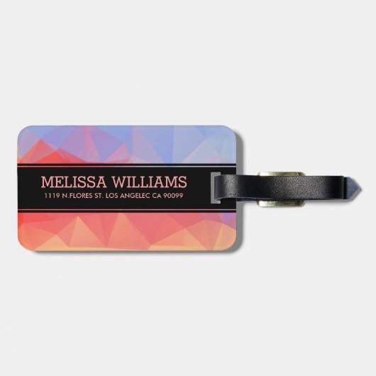 ピンクモダンとブルーの八角形の幾何学的パターン ラゲッジタグ (裏面横)