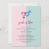 ピンクモダンとブルーの性別がパーティーを明かす 招待状 (正面)