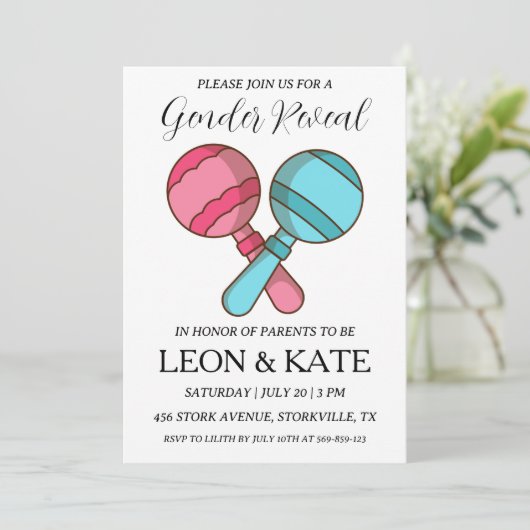 ピンクモダンとブルーの性別が招待状を明かす 招待状 (スタンド正面)