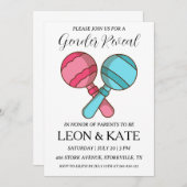 ピンクモダンとブルーの性別が招待状を明かす 招待状 (正面/裏面)