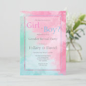 ピンクモダンとブルーの性別の表示招待状 招待状 (スタンド正面)