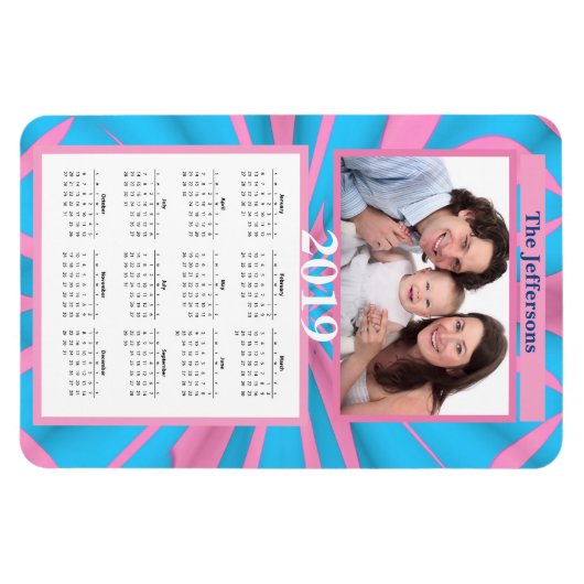 ピンクモダンとブルーの抽象芸術パターンのモノグラム マグネット (横)