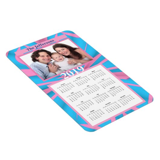 ピンクモダンとブルーの抽象芸術パターンのモノグラム マグネット (右側)