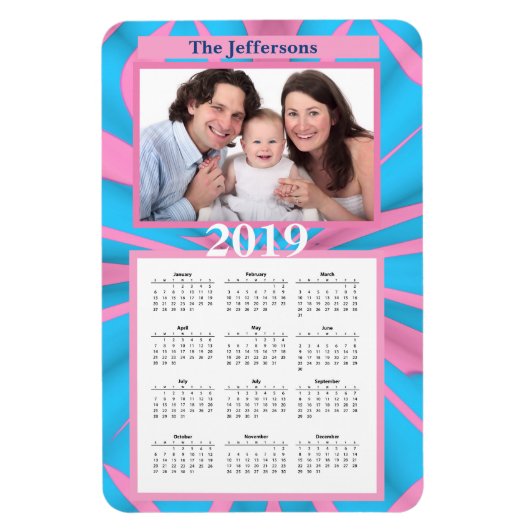 ピンクモダンとブルーの抽象芸術パターンのモノグラム マグネット (縦)