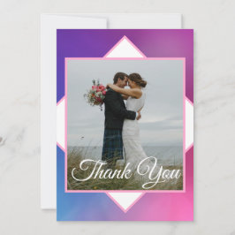 ピンクモダンとブルー結婚ズ サンキューカード