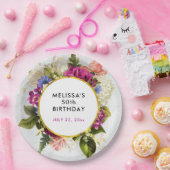 ピンクモダンとホワイトウォーターのカラーフローラ誕生日 ペーパープレート (パーティー)