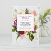 ピンクモダンとホワイトウォーターのカラーフローラ誕生日 招待状 (スタンド正面)