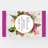 ピンクモダンとホワイトウォーターのカラー花模様パーティー 横断幕 (横)