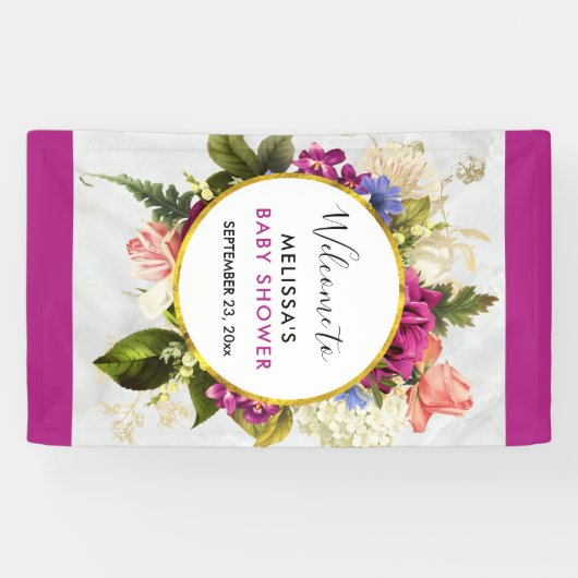 ピンクモダンとホワイトウォーターのカラー花模様パーティー 横断幕 (横)