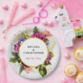 ピンクモダンとホワイトウォーターの色のフローラ結婚の ペーパープレート (パーティー)