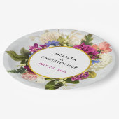ピンクモダンとホワイトウォーターの色のフローラ結婚の ペーパープレート (アングル)