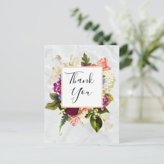 ピンクモダンとホワイトウォーターの色フローラありがとう ポストカード (スタンド正面)