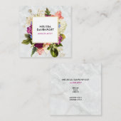 ピンクモダンとホワイトウォーター色のフローラブーケ スクエア名刺 (正面/裏面)