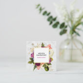 ピンクモダンとホワイトウォーター色のフローラブーケ スクエア名刺 (スタンド正面)