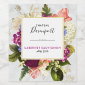 ピンクモダンとホワイトウォーター色のフローラブーケ ワインラベル (シングルラベル)