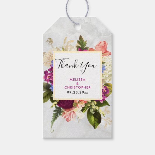 ピンクモダンとホワイトフラワーブーケ結婚ーズ ギフトタグ (正面)
