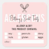 ピンクモダンとホワイトフードの安全性アレルギ警告ーの スクエアシール (正面)