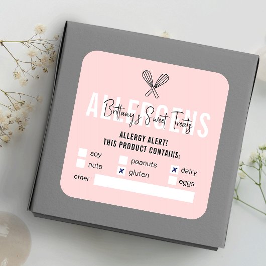 ピンクモダンとホワイトフードの安全性アレルギ警告ーの スクエアシール