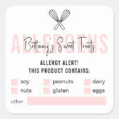 ピンクモダンとホワイトフードアレルギー警告パッケージ スクエアシール (正面)