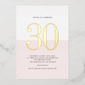 ピンクモダンとホワイト30th誕生日ゴールドフォイル 箔招待状 (正面)