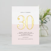 ピンクモダンとホワイト30th誕生日ゴールドフォイル 箔招待状 (立ち正面)