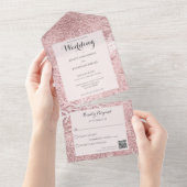 ピンクモダンとメイブスノーフレークQRコードの色合い オールインワン招待状 (貼ってはがせる)