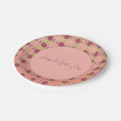 ピンクモダンとライムのフローラ ペーパープレート (アングル)