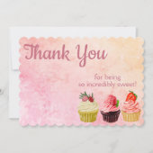 ピンクモダンと桃のろうけつ染め-グルメカップケーキ サンキューカード (正面)