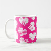 ピンクモダンと白のドードルハートバレンタインデー コーヒーマグカップ (左)