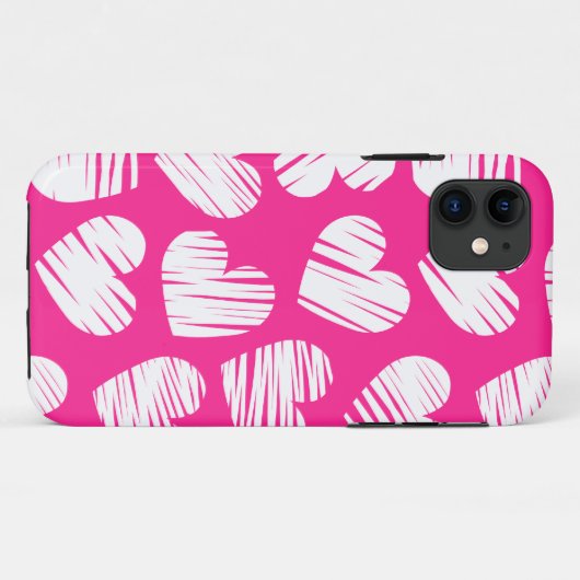 ピンクモダンと白のドードルハートバレンタインデー Case-Mate iPhoneケース (裏面(横))