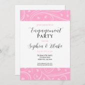 ピンクモダンと白のフローラ婚約パーティ 招待状 (正面/裏面)