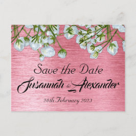 ピンクモダンと白のフローラ結婚式の日付を保存 案内ポストカード