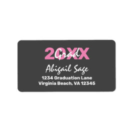 ピンクモダンと白の卒業式の住所 ラベル