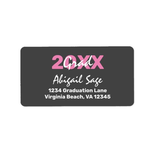 ピンクモダンと白の卒業式の住所 ラベル (正面)