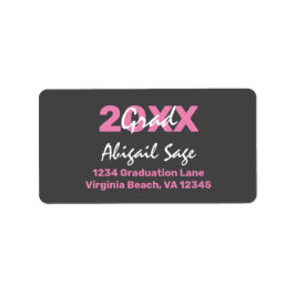 ピンクモダンと白の卒業式の住所 ラベル