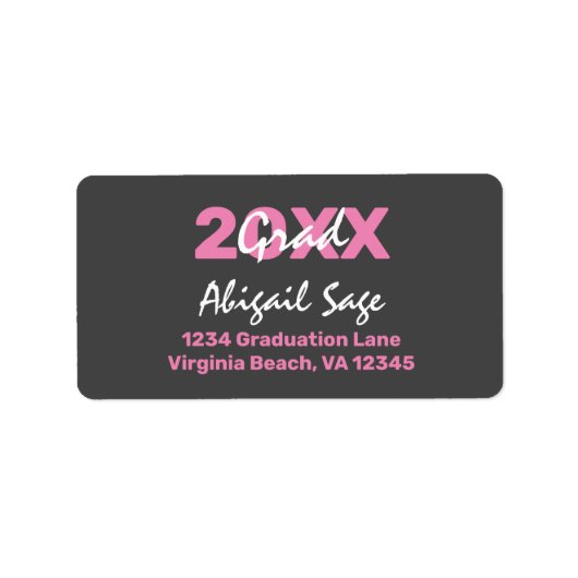 ピンクモダンと白の卒業式の住所 ラベル (正面)