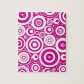 ピンクモダンと白の同心レトロ円 ジグソーパズル (縦)