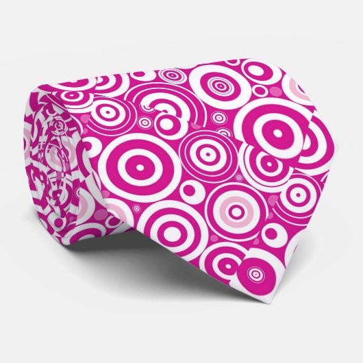 ピンクモダンと白の同心レトロ円 ネクタイ (ロール)