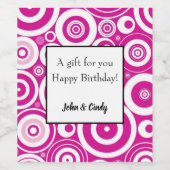 ピンクモダンと白の同心レトロ円 ワインラベル (シングルラベル)