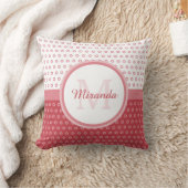 ピンクモダンと白の水玉模様モノグラム クッション (ブランケット)