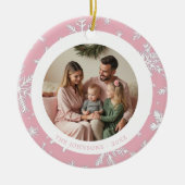 ピンクモダンと白の雪片の写真 セラミックオーナメント (正面)