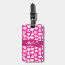 ピンクモダンと白の鳩ハートバレンタイン名 ラゲッジタグ