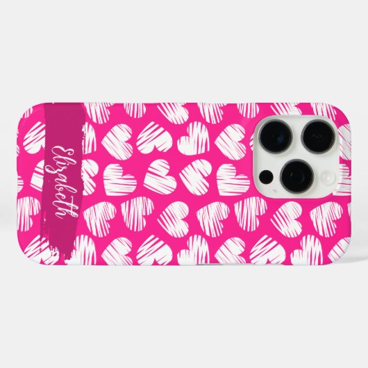 ピンクモダンと白の鳩ハートバレンタイン名 Case-Mate iPhoneケース (裏面 (横))