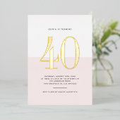 ピンクモダンと白40歳の誕生日ゴールドフォイル 箔招待状 (立ち正面)